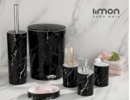 ست بهداشتی 6 پارچه طرح ماربل خط دار - لیمون - مشکی خط دار