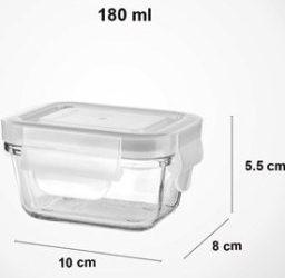 ظرف شیشه ای مستطیل درب دار 180 میلی لیتر - لیمون