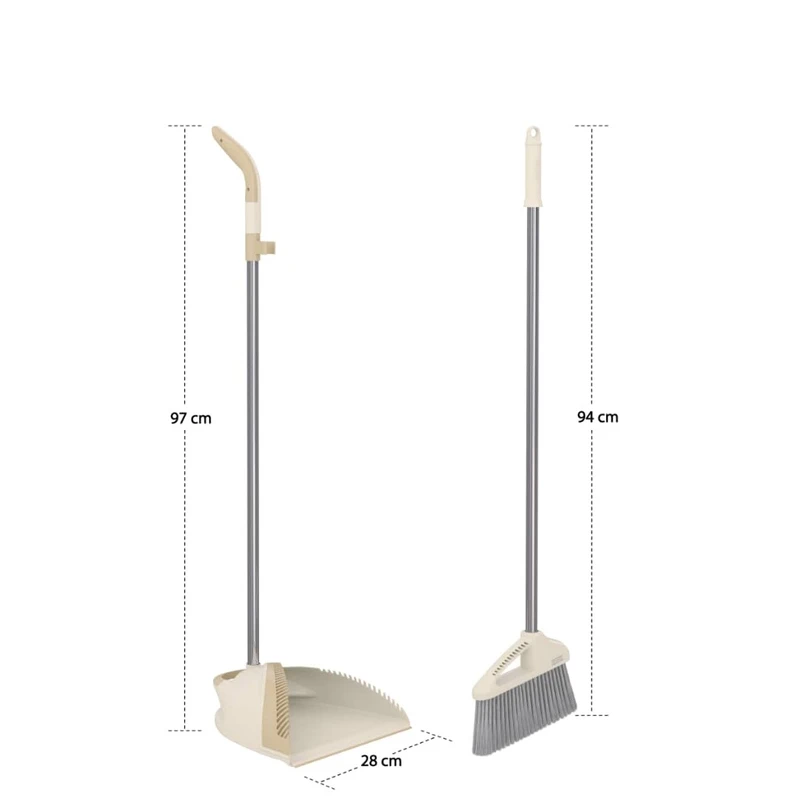 ست جاروب و خاک انداز دسته استیل - شاین