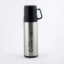 فلاسک طرح قلمی رنگ نقره ای فنجان دار