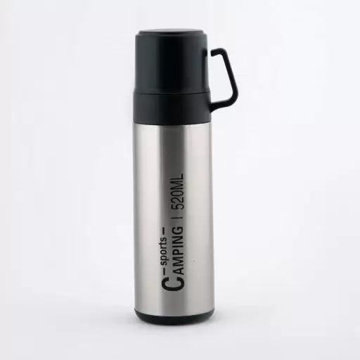 فلاسک طرح قلمی رنگ نقره ای فنجان دار