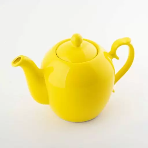 قوری رنگ زرد ساده دسته دار