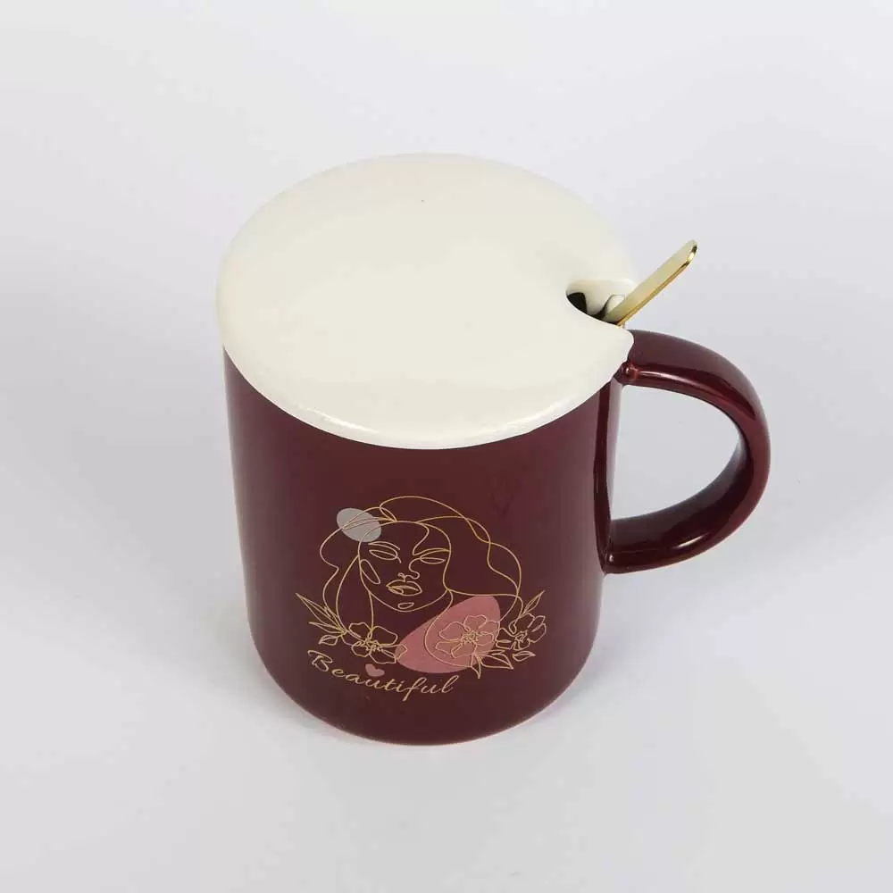 ماگ طرح دختر رنگ زرشکی