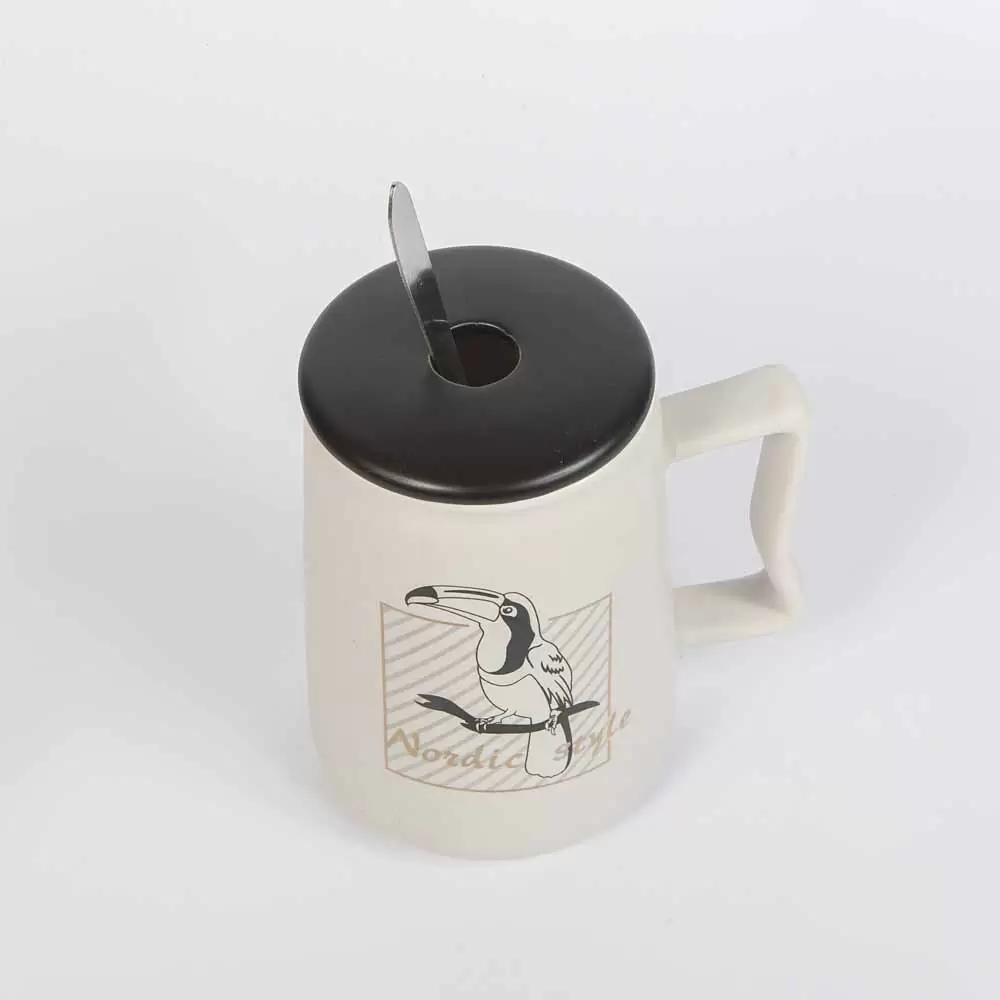 ماگ طرح پرنده دسته دار رنگ کرم