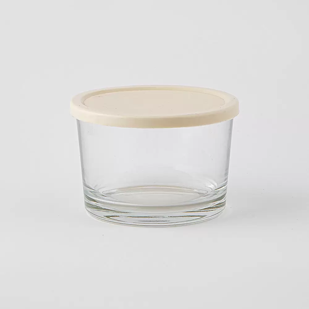 ظرف نگهدارنده شیشه ای مدل دایره ای رنگ بژ