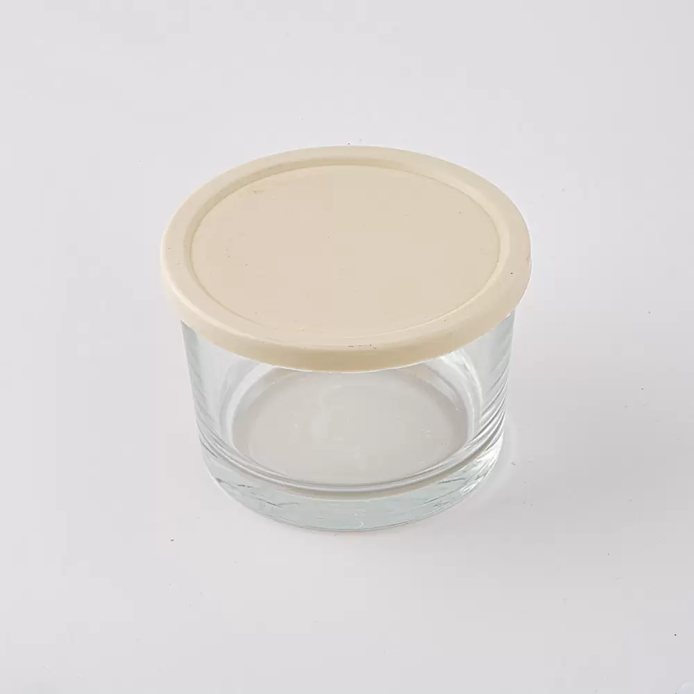 ظرف نگهدارنده شیشه ای طرح دایره ای رنگ بژ