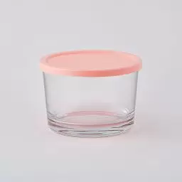 ظرف نگهدارنده شیشه ای دایره ای رنگ گلبهی