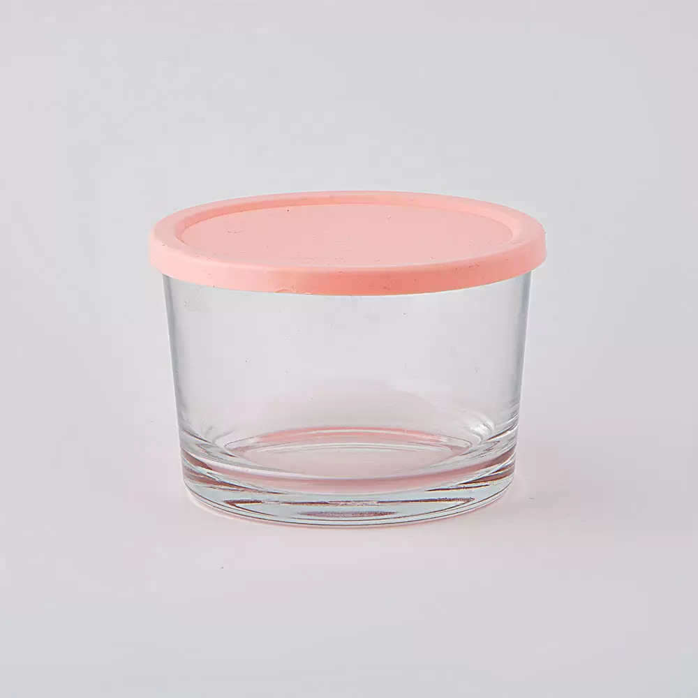 ظرف نگهدارنده شیشه ای دایره ای رنگ گلبهی