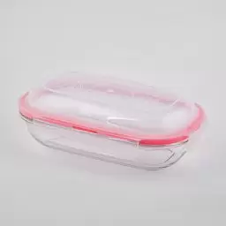 ظرف نگهدارنده شیشه ای بیضی رنگ قرمز