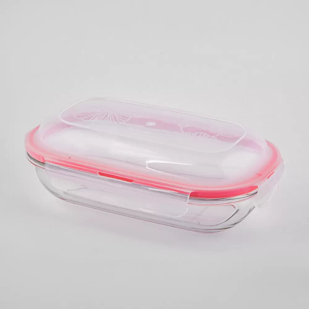 ظرف نگهدارنده شیشه ای بیضی رنگ قرمز