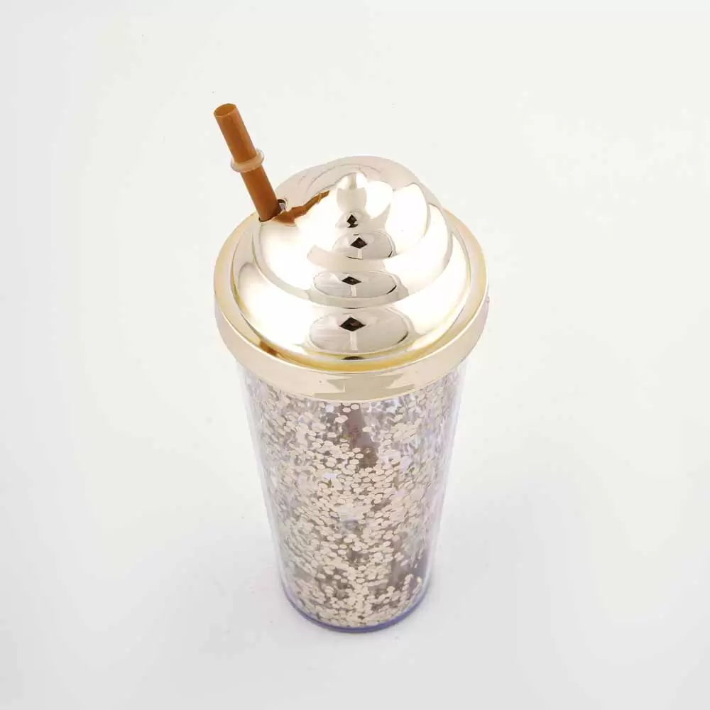 لیوان اسموتی طرح بستنی نی دار رنگ طلایی