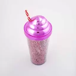 لیوان اسموتی مدل بستنی نی دار رنگ صورتی