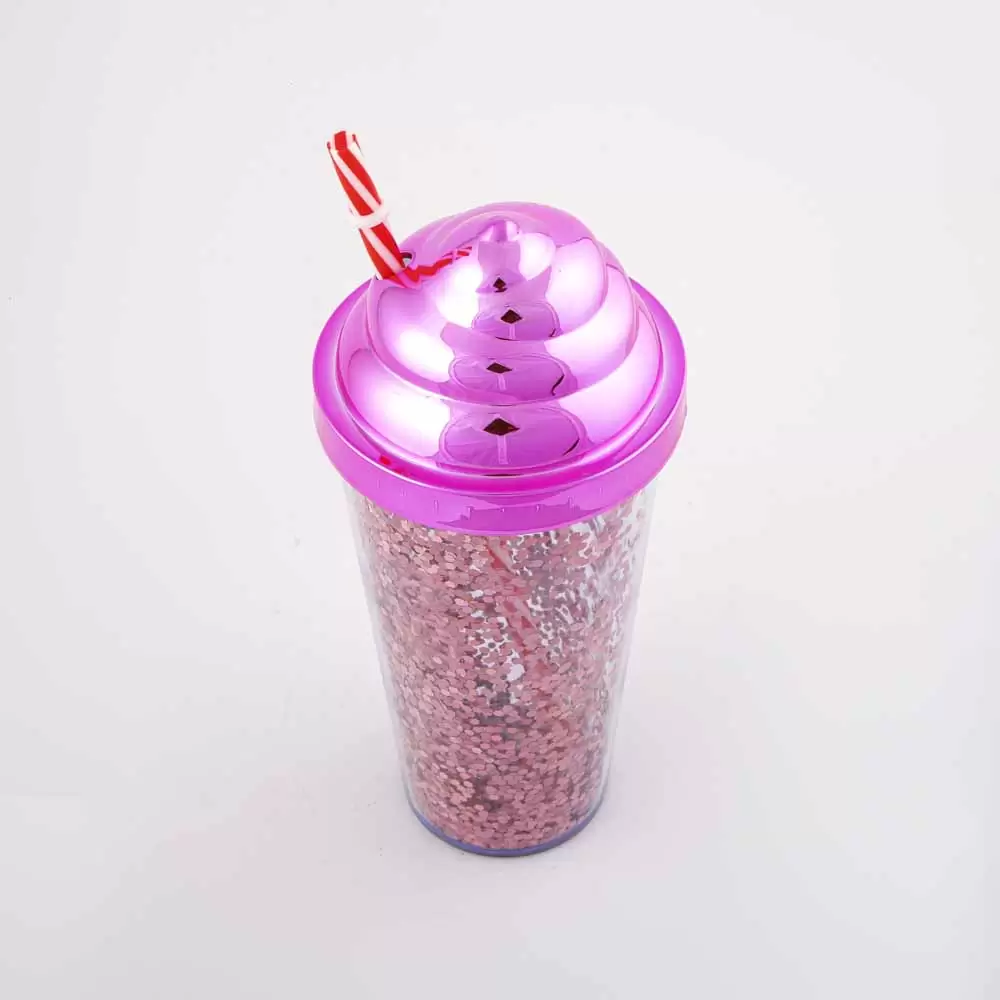 لیوان اسموتی مدل بستنی نی دار رنگ صورتی