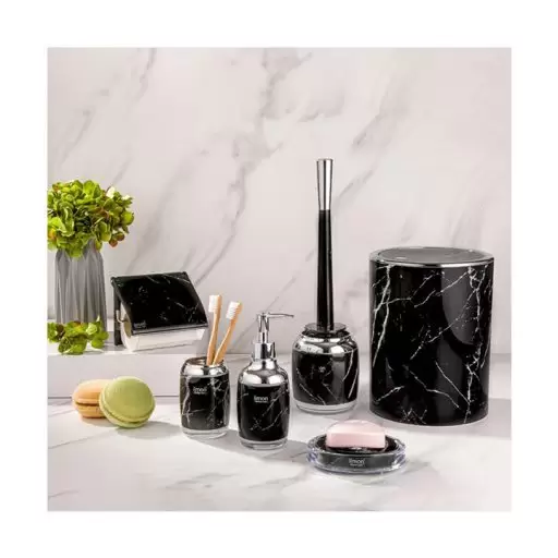 ست پک سرویس بهداشتی 2 جداره رومانتیک طرح ماربل مشکی - لیمون