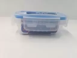 ظرف نگهدارنده شفاف آبی - کلیز - 150 سی‌سی درب قفل دار