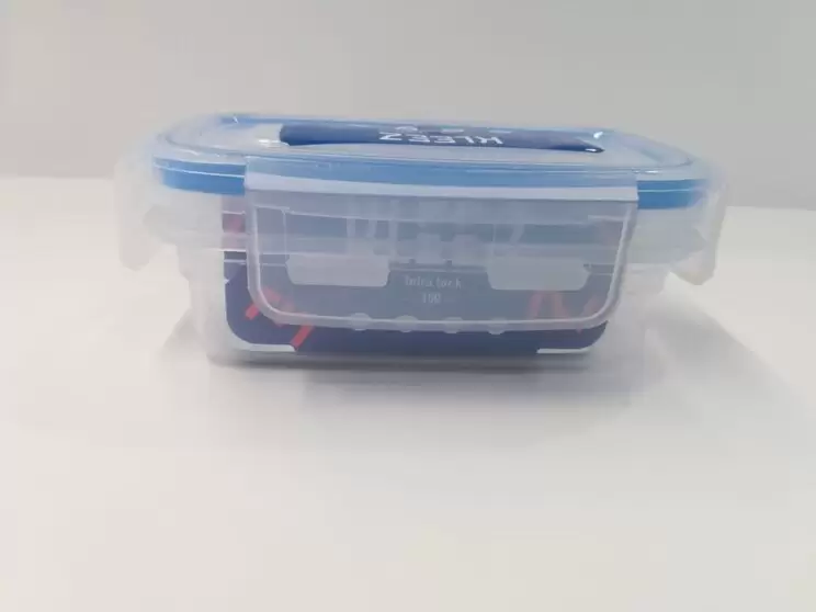 ظرف نگهدارنده شفاف آبی - کلیز - 150 سی‌سی درب قفل دار