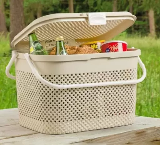 سبد پیک نیک طرح بافت الوان - لیمون رنگ طلایی