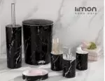 ست بهداشتی 6 پارچه طرح ماربل خط دار - لیمون - مشکی خط دار