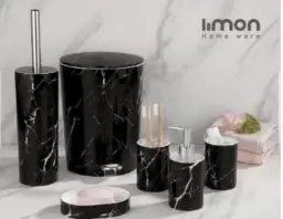 ست بهداشتی 6 پارچه طرح ماربل خط دار - لیمون - مشکی خط دار