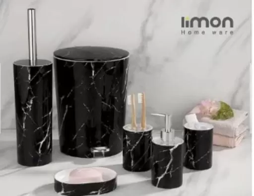 ست بهداشتی 6 پارچه طرح ماربل خط دار - لیمون - مشکی خط دار