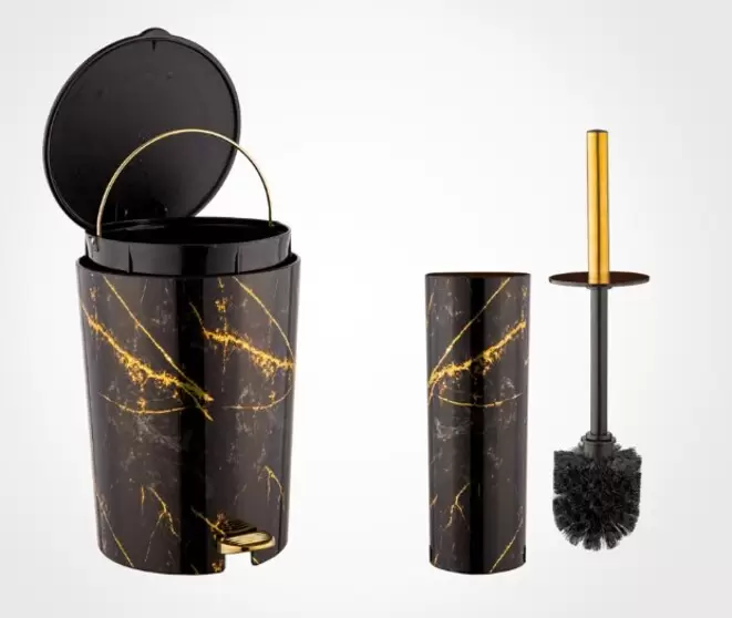 سطل و فرچه طرح ماربل - لیمون - مشکی - کرم