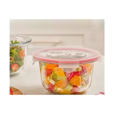 ظرف شیشه ای گرد درب دار - لیمون