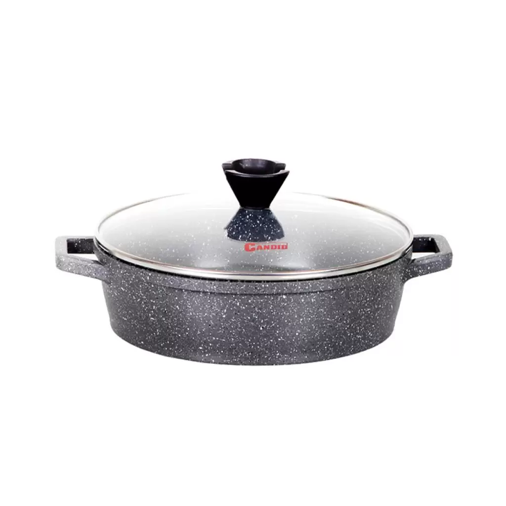 تابه دو دسته سایز 26 طرح C دورو گرانیت خاکستری درب پیرکس - کاندید