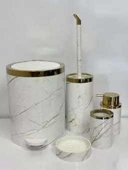 سرویس 5 پارچه مدل روشا ماربل سفید طلایی - هارمونی