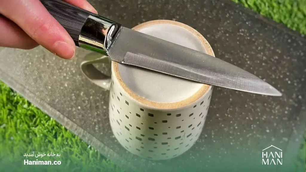 تیز کردن چاقوی آشپزخانه با لیوان یا ماگ سرامیکی